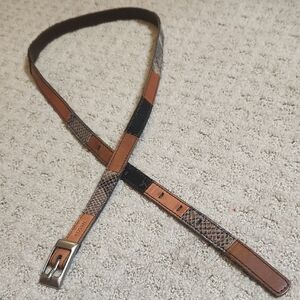 Fossil Black Snakeskin Brown Patchwork Leather Belt Size Large Silver Buckle